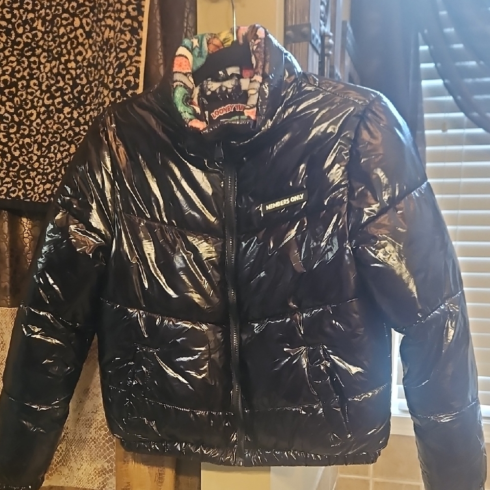 Members Only Glossy Black Bomber Jacket